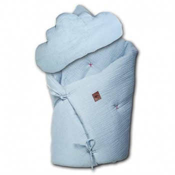 Hi Little One - Kołderka z podusią i Rożek z oddychającej bawełny organicznej GOTS QUILT BABY HORN BABY BLUE